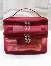 Trousse De Toilette Femme Rouge Sac De Maquillage Double Couche Transparent