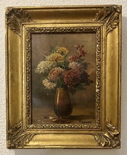 Tableau Peinture Huile Sur Panneau De Bois Nature Morte Signée XIXe