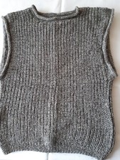 Gilet Pull, laine alpaga double, gris clair/foncé, tricoté main, taille M