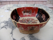 COUPE CENTRE DE TABLE FAIENCE PORCELAINE ASIATIQUE-JAPON? DECOR FLORAL-GUERRIERS