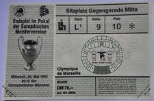 billet collector match OM-inter-milan 1993, couleur grise, place L-9-10