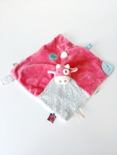 Doudou Plat/Mouchoir Lola Tidou Vache Rose Doré Attache Tétine Dentition Noukies