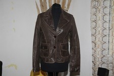 Veste tailleur cintrée, cuir marron, Collection "Les petites Bombes" T:S