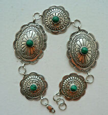 Bracelet chaîne argent sterling F malachite estampille Navajo Indien années 90