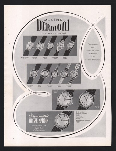 Publicité 1956 montre ulysse - publicité,