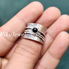 Bijou bague toupie minimaliste en argent sterling 925 pierre précieuse ronde ...