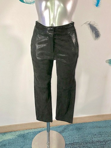 Pantalon cuir suède noir - pantalon,