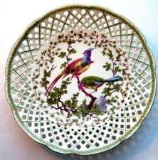 Ancienne assiette porcelaine ajourée, Oiseaux exotiques, Made in Tchékoslovaquie