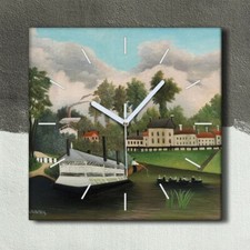 Horloge murale sur toile 30x30 ville bateau pêcheur rivière Henri Rousseau