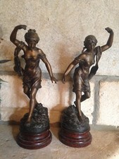 XIXe Ferville-Suan Paire Régule Jeunes Femmes Danseuses Sculpture Statue 19th