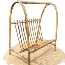 PORTE-REVUES ANCIEN EN ROTIN OSIER VINTAGE ANNÉES 50-H 50 cms