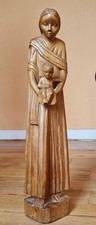 ancienne statue en bois sculpté  VIERGE à L 'ENFANT - 48 cm - religion- dévotion