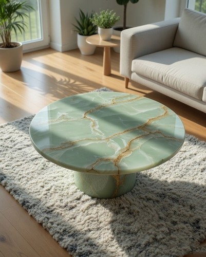 Green onyx round coffee table - onyx,
