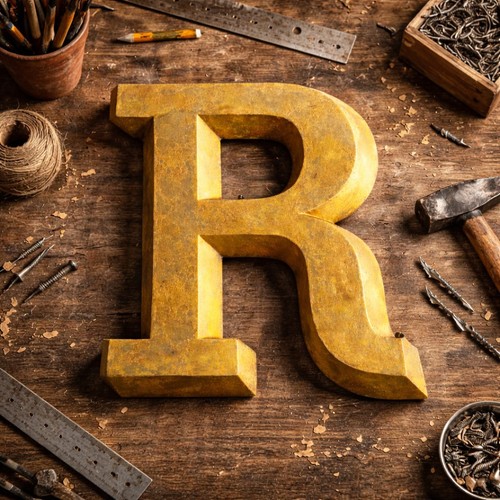 Ancienne lettre en zinc - "r",