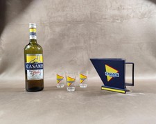 Lot de 3 verres et une Carafe Casanis Pastis bleue Made in France Vintage 1970