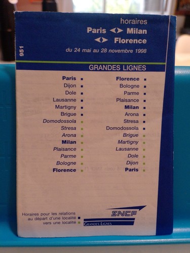 Horaires paris milan florence - horaires,