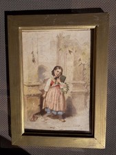 TABLEAU vitré composé d'une CHROMOLITHOGRAPHIE  "jeune fille " signée "maronn"