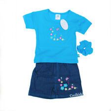 Ensemble short été bébé fille, haut turquoise, short denim et bandeau 6 - 23 mois