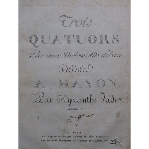 Jadin hyacinthe trois quatuors - trois,