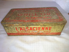 ANCIEN BOITE A GATEAU GRILL OR PETIT BEURRE METAL PEINT 1950 ALSACIENNE BISCUIT