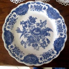Ancienne Assiette oiseaux fleurs bleues Ridgway Windsor -Staffordshire England