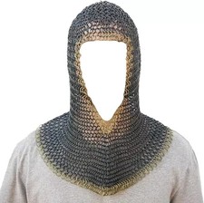 Armure de coif bicolore en cotte de mailles de guerrier médiéval noir/or 18,7...