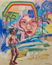 Lysiane D. COSTE Tableau acrylique sur toile , painting Figuration 50/61cm