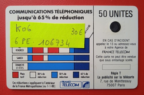 Télécarte ko6 côte - pe, /
