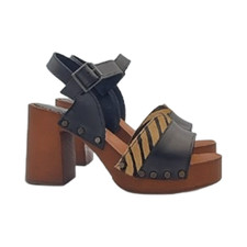 Mule Bicolore Avec Talon 9 CM Fabriqué en Cuir - Made IN Italy - MY329 NERO