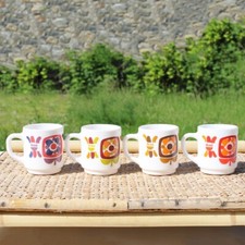Ensemble de 4 petites tasses à café publicitaires Arcopal vintage / modèle Mobil