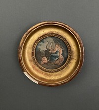 Gravure XIXe femme à l'Antique accompagnée d'amours rehauts de couleurs A6494