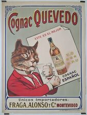 Cognac Quevedo Circa 1930 Affiche Originale Alcool Espagne Chat