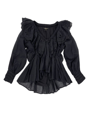 Chemisier noir volants mes - noir,