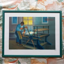 Toffoli. Lithographie originale encadrée. La presse à bras. 118/200. Avec cachet