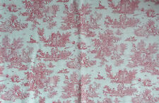 COUPON TISSU  MOTIFS TOILE DE JOUY  ROUGE FOND ECRU COTON PATCHWORK