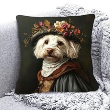 Housse de coussin Chien superbe en costume  vintage 45 cm