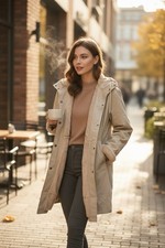 Parka Ciré Déperlant Femme  Beige Doublé Entièrement Chaud Et Léger Neuf