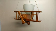 Lustre avion bois pour enfant - Style scandinave - Abat jour verre dépoli - 90's
