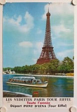 Affiche Tourisme Bateaux Mouches LES VEDETTES PARIS TOUR EIFFEL - Années '60