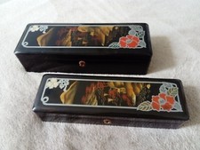 lot de 2 boîtes à gants gigognes à décor asiatique .japon,bordure art déco