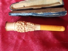 Ancien Fume-Cigarette Sculpté Ecume de mer Ambre 1900