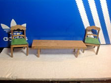 Lundby of Sweden meuble Maison de Poupée en bois lot 1 banc  2 chaises 1970/75