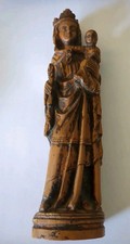 Très Ancienne Vierge à l'Enfant en Bois Sculpté