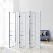 Paravent Séparateur Interieur Diviseur 6 Pan Cloison en Bois Blanc Homestyle4u