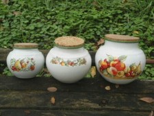 SERIE DE 3 POTS EMAILLES FRUITS EMAIL VERITABLE NEUFS DECO UTILE ALIMENTAIRES