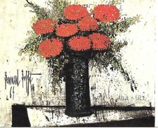 CP BERNARD BUFFET "FLEURS ROUGES" PEINTRE EXPRESSIONISTE