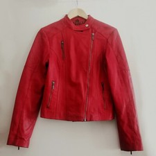 Veste style Perfecto Femme en Cuir Agneau Rouge Cerise- Taille 40