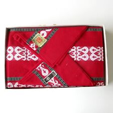 Ancienne nappe Linge basque -  12 serviettes - Syndicat des tisseurs Rouge Vert