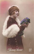 CP BONNE ANNEE FEMME ELEGANTE