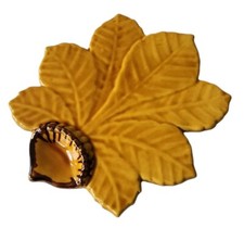 Ancien Grand Plat Céramique Vallauris Lunetta France  Feuille Arbre 